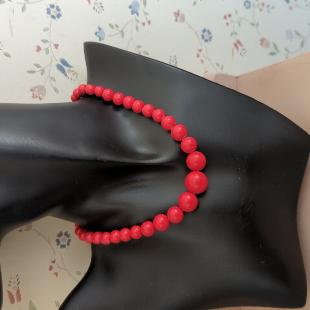 Red Beaded Choker Necklace 6" with 3" ext. Versatile Timeless Classic Vintage